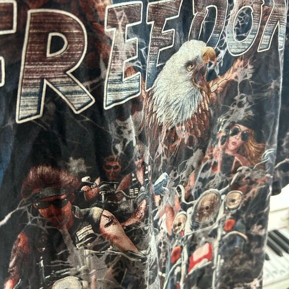 Vintage Rock Eagle Freedom Bikers Shirt Xl Black Tie Dye Biker Motto Graphic 90s - Picture 12 of 16